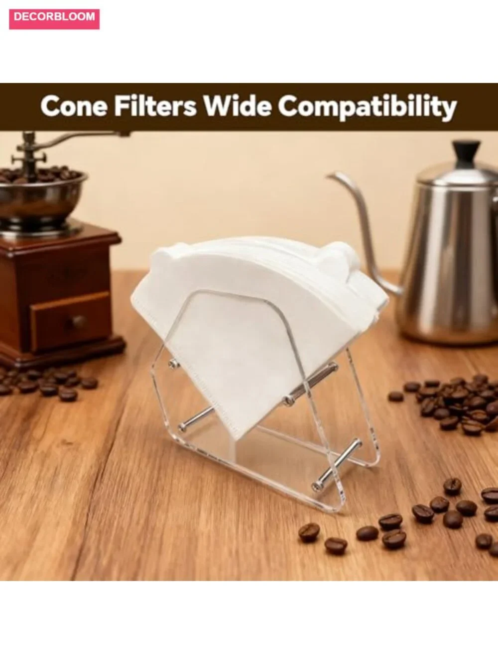 Acrylic Coffee Filter Holder Counter Stand Storage for V60 Cone Filters #2#4,